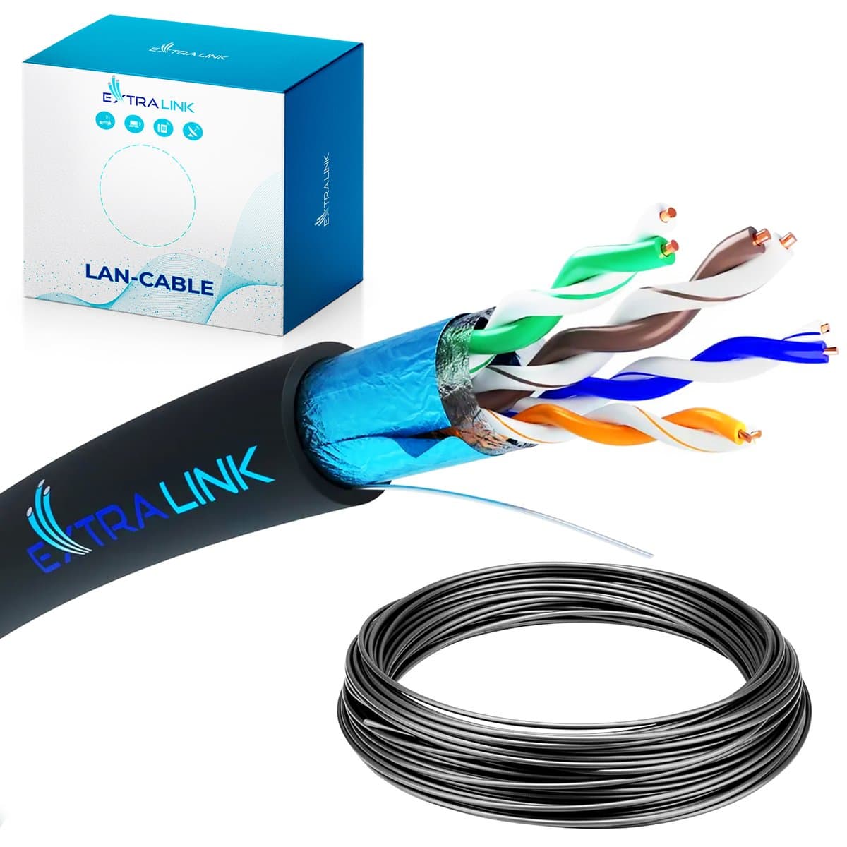 Cablu de Rețea Extralink CAT5E FTP (F/UTP) Par Câlpator Exterior, 50M — imagine 1