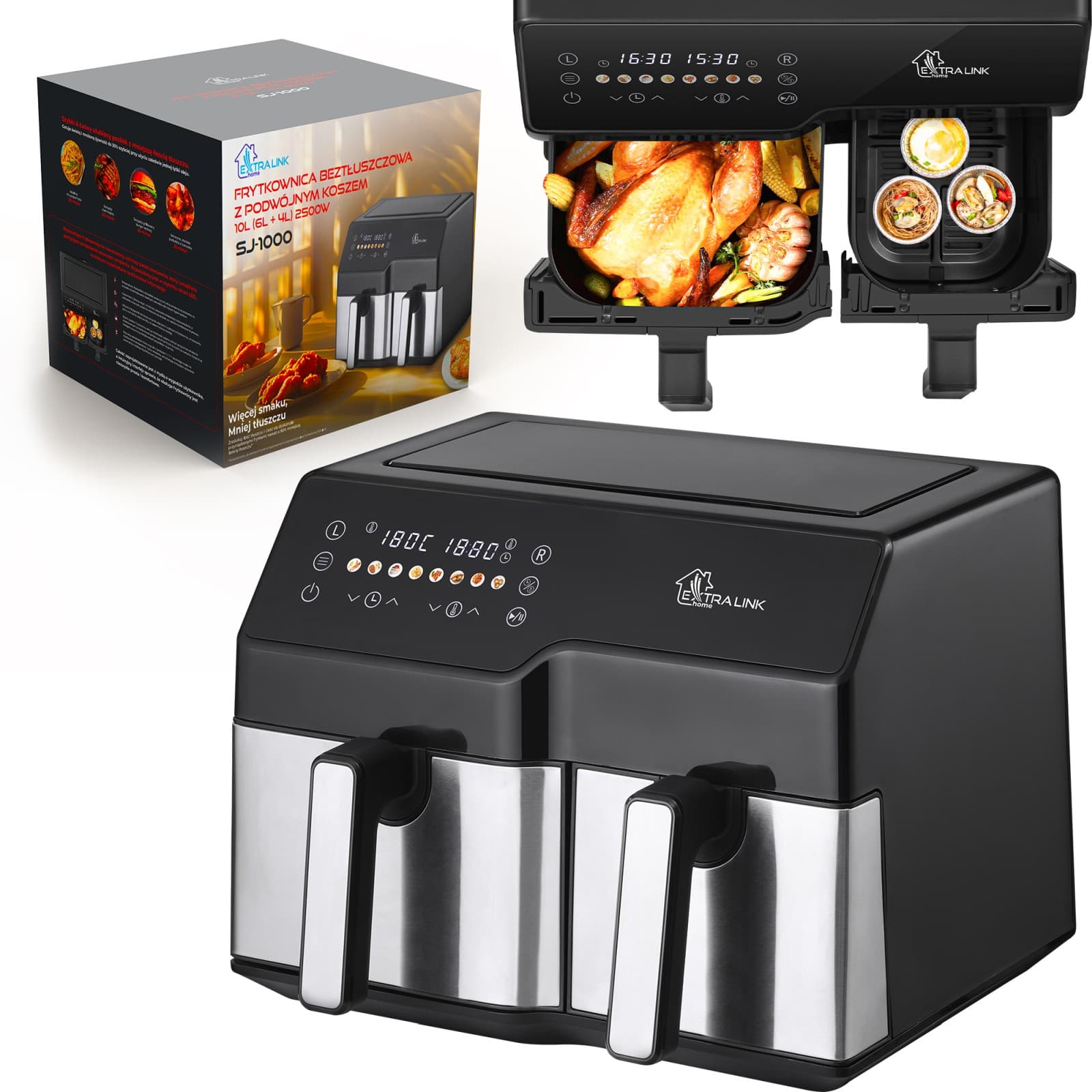 Air Fryer Extralink Home SJ-1000 10L EU, Aerocooker, (6L+4L) 2500W — imagine 1