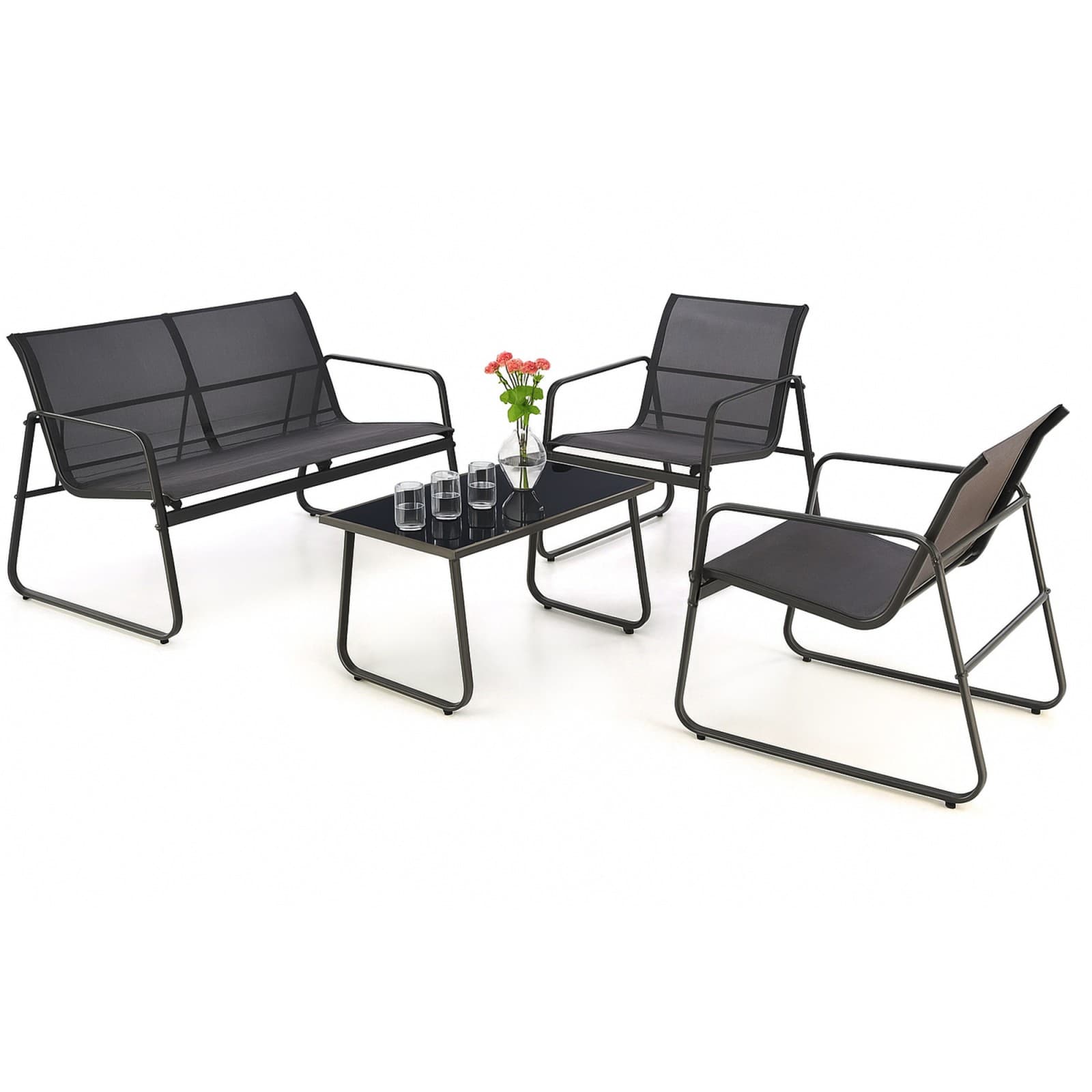 Set de Mobilier de Gradinar Black Forest, Texteline Două Scaune + Lounger + Masă Pliabilă Negru — imagine 1