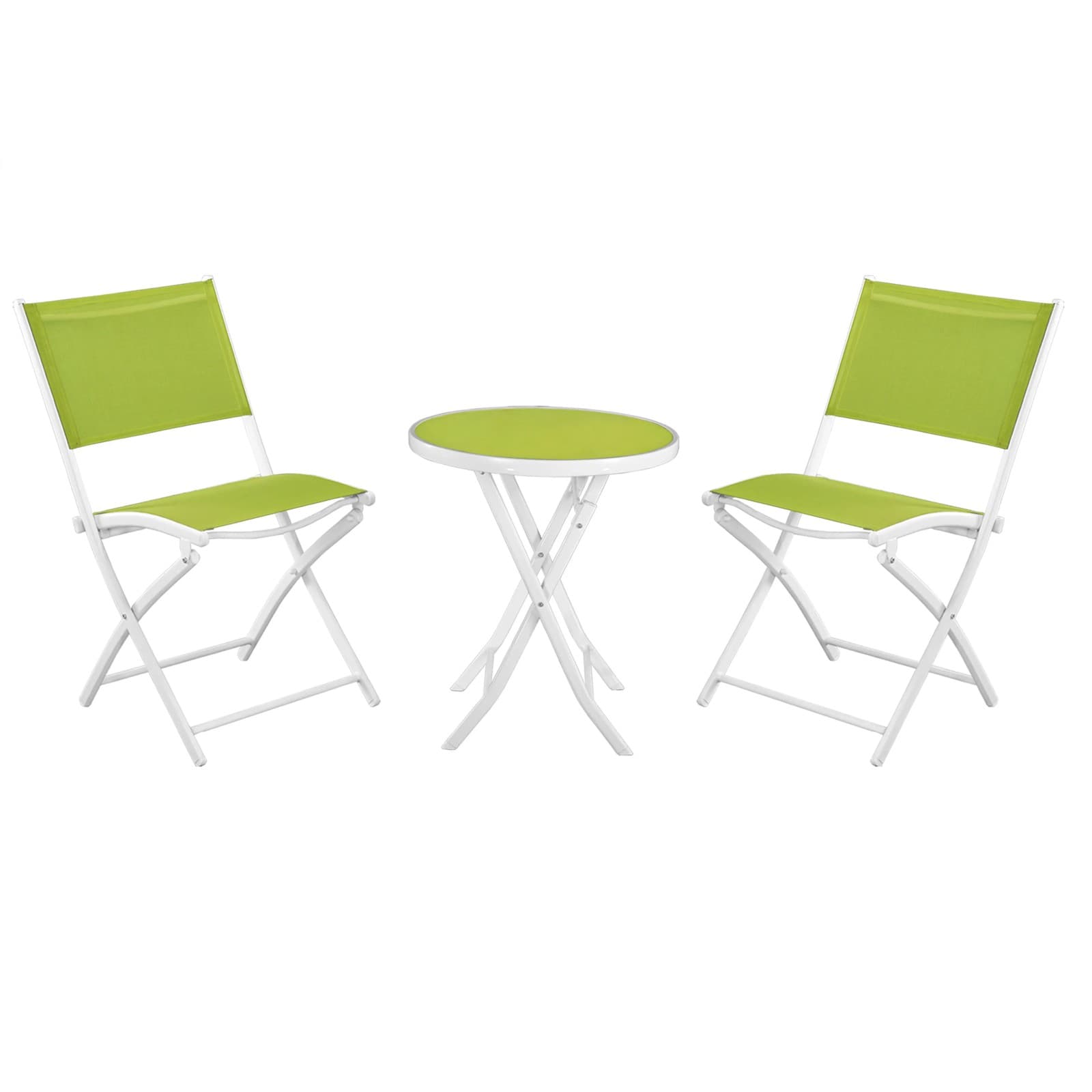 Set de mobilier de grădină mic, stil Black Forest, două scaune + masă albă și verde — imagine 1