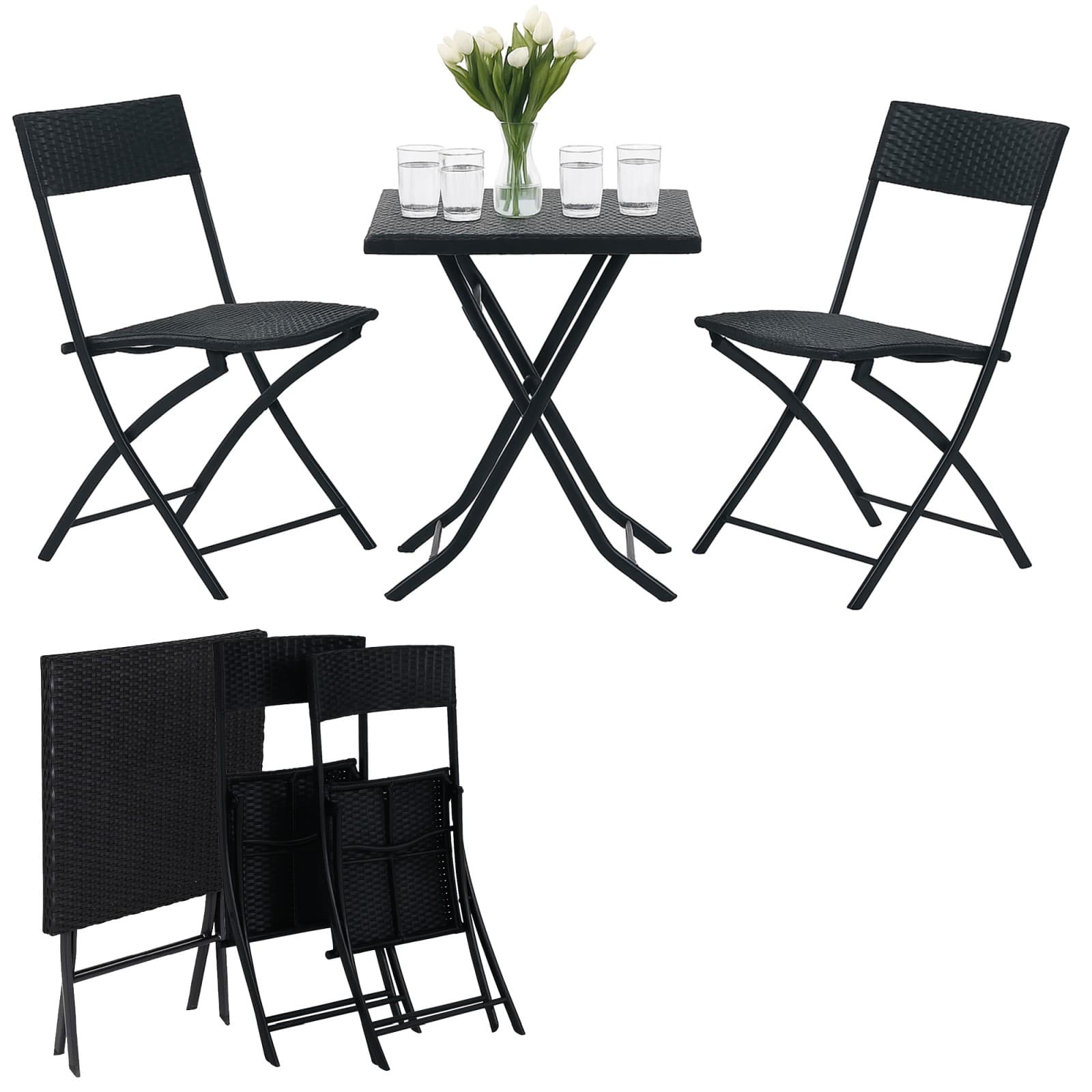 Set de mobilier de grădină mic, stil Black Forest, 2 scaune + masă neagră — imagine 1