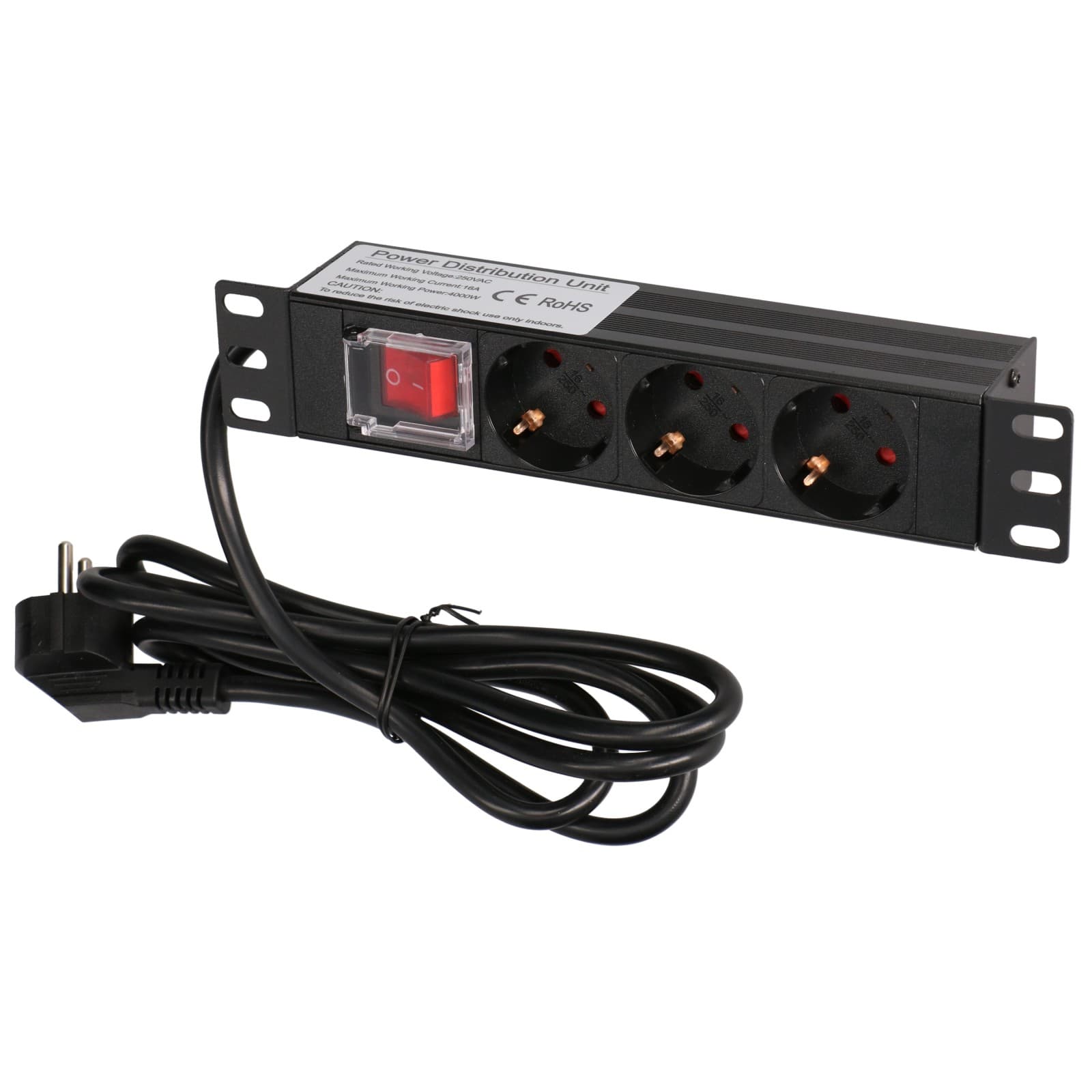 Extralink 10" 1U 3 Socket EU Type Power PDU | Bara de alimentare | cu întrerupător — imagine 1