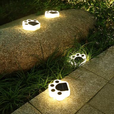 Set 4 Lampi Solare LED pentru Gradina, Flippy, Model Laba de Urs, Alb cald, Negru/Alb