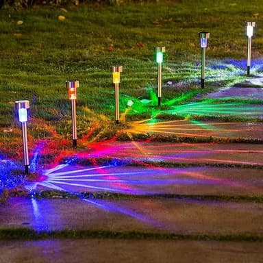 Lampa solara LED pentru gradina, Flippy, Set 10 bucati, Lumina multicolor, Argintiu