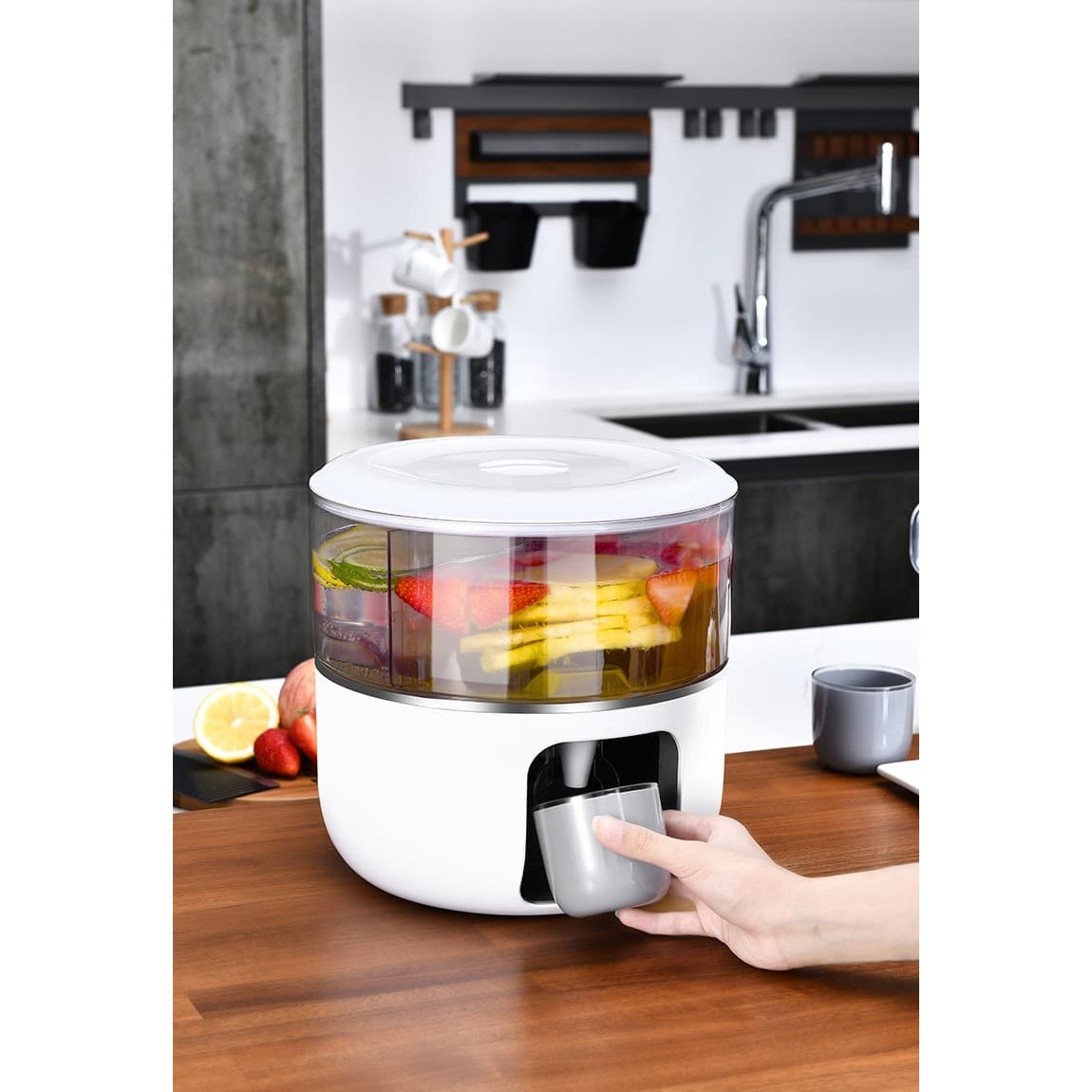 Dozator de apa, 3 compartimente rotative, capacitate 3l, Flippy, alb — imagine 2