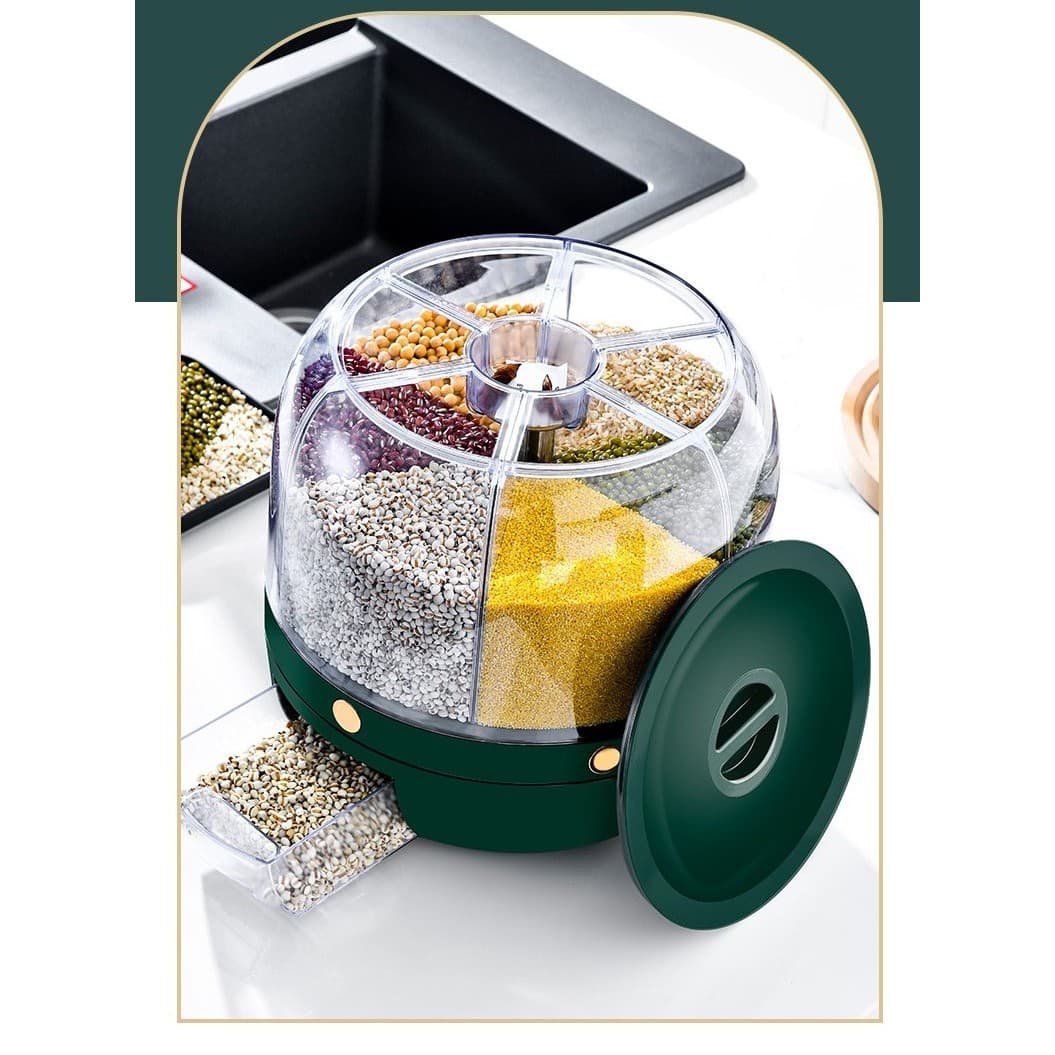 Dozator de cereale Flippy rotativ 360, 6 compartimente, capacitate 6 L, verde — imagine 2