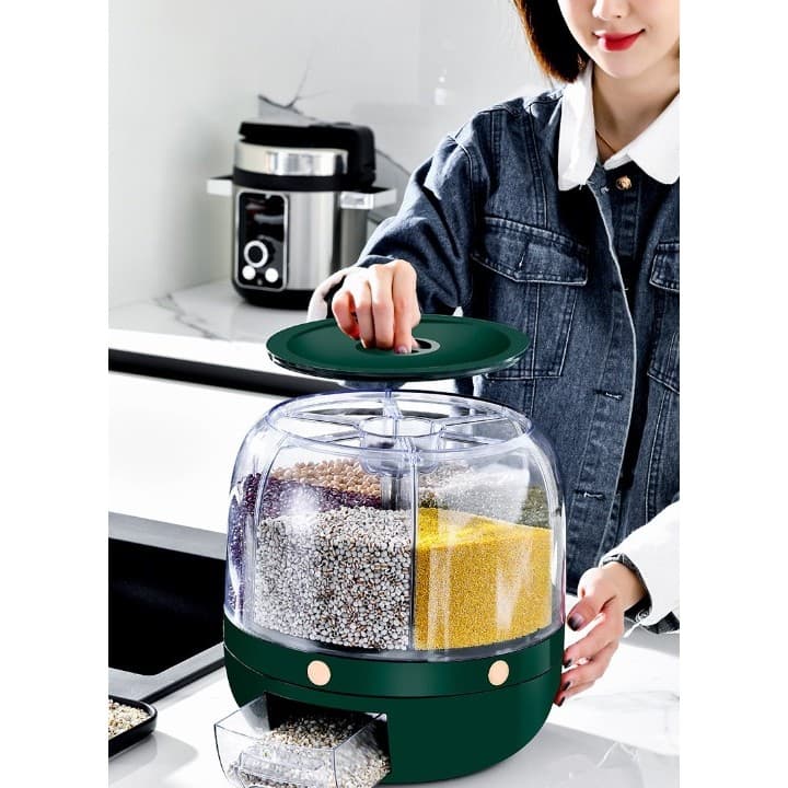 Dozator de cereale Flippy rotativ 360, 6 compartimente, capacitate 6 L, verde — imagine 4