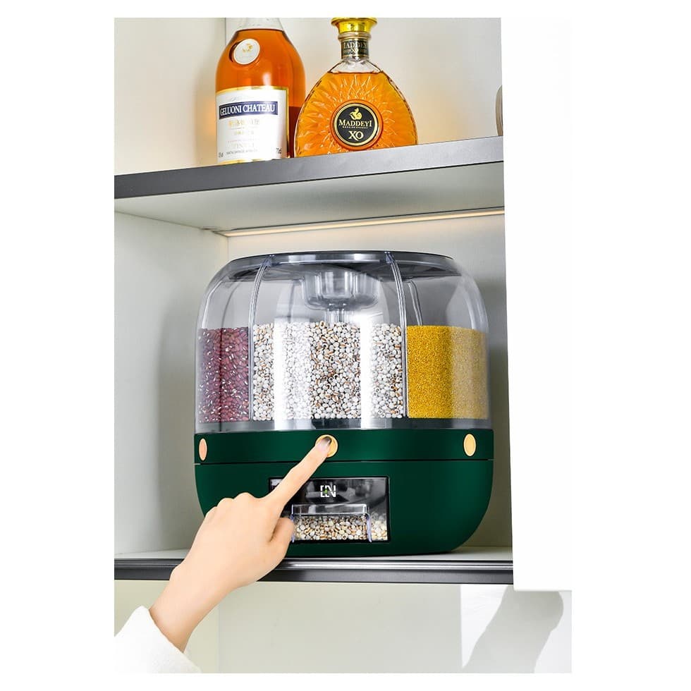 Dozator de cereale Flippy rotativ 360, 6 compartimente, capacitate 6 L, verde — imagine 7