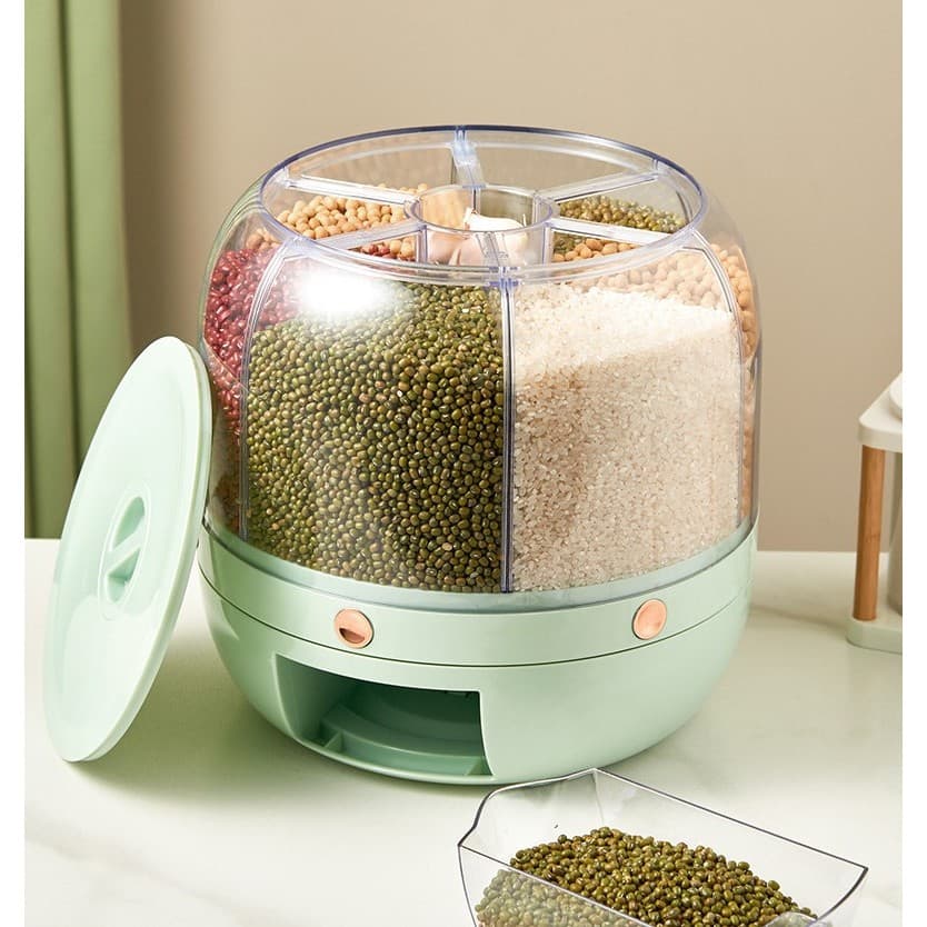 Dozator de cereale rotativ 360 Flippy 6 compartimente capacitate 6 L verde deschis — imagine 5