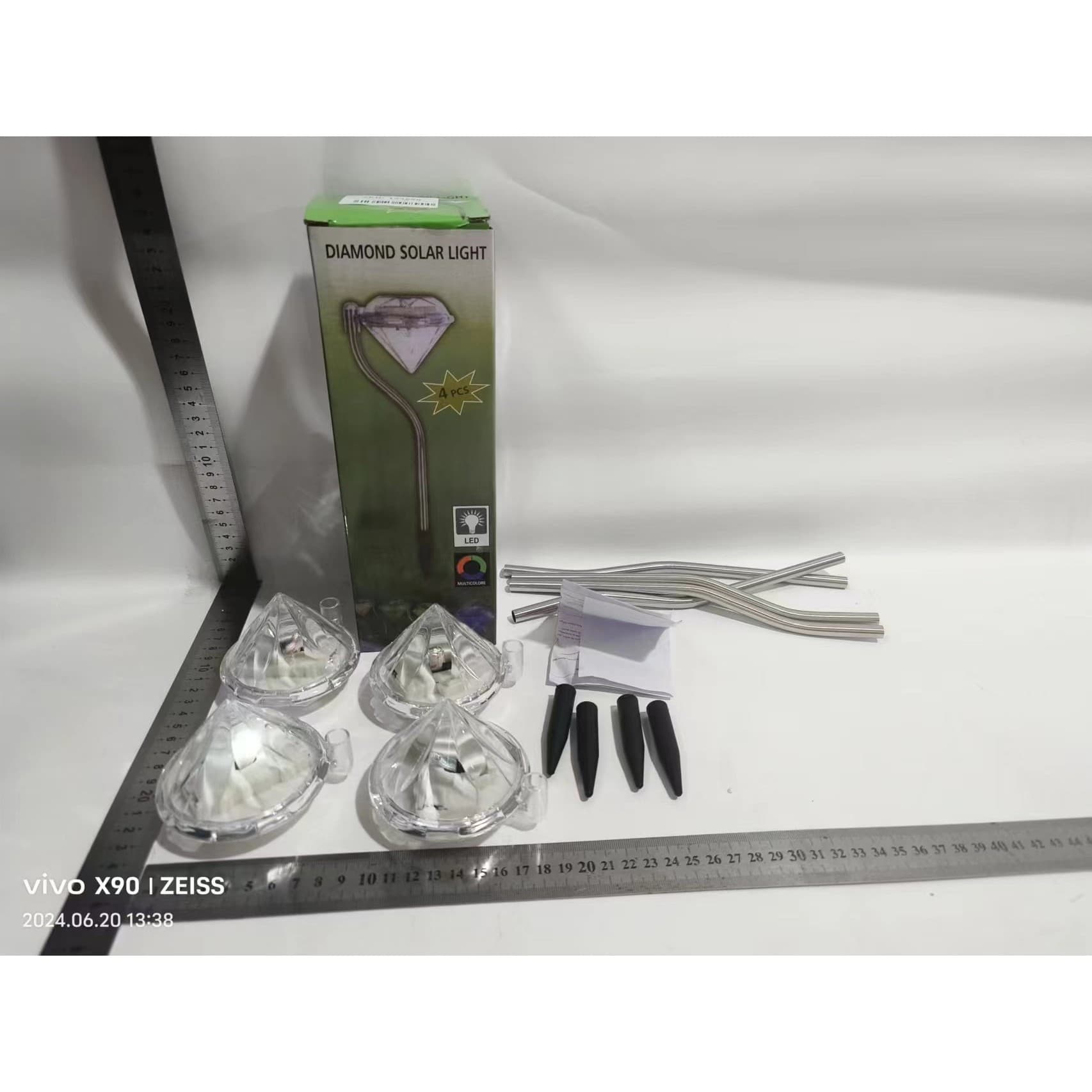 Lampa solara LED pentru gradina, Set 4 bucati, Tip Diamant, Argintiu — imagine 5