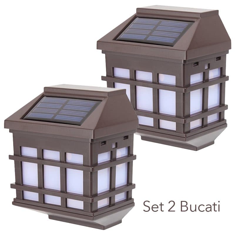 Lampa solara LED pentru perete, Flippy, Set 2 Bucati, Alb Cald, Maro — imagine 3