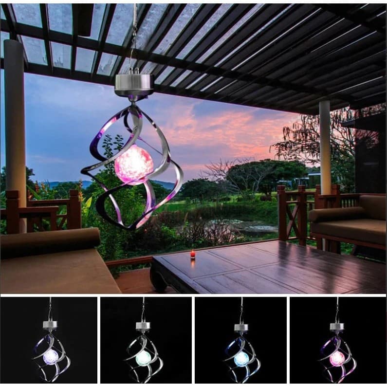 Lampa solara LED RGB spirala Flippy pentru gradina/terasa, se roteste de la vant, multicolor — imagine 1