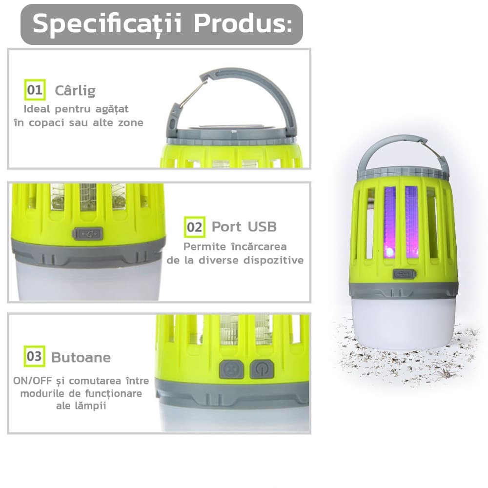 Lampa UV anti insecte Flippy Portabila USB Verde — imagine 3