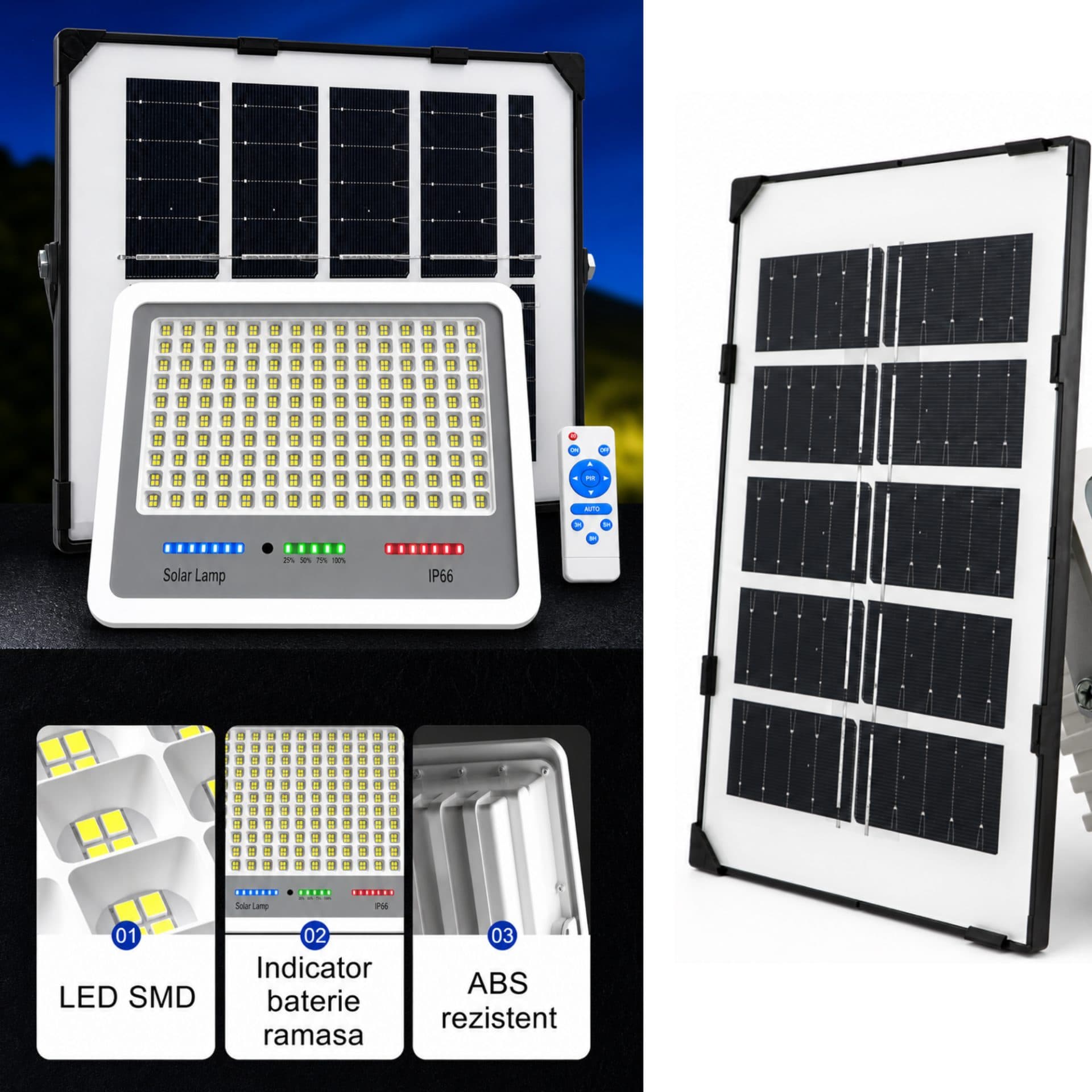 Proiector LED Solar cu Panou, Flippy, 30W, IP67, Alb — imagine 2