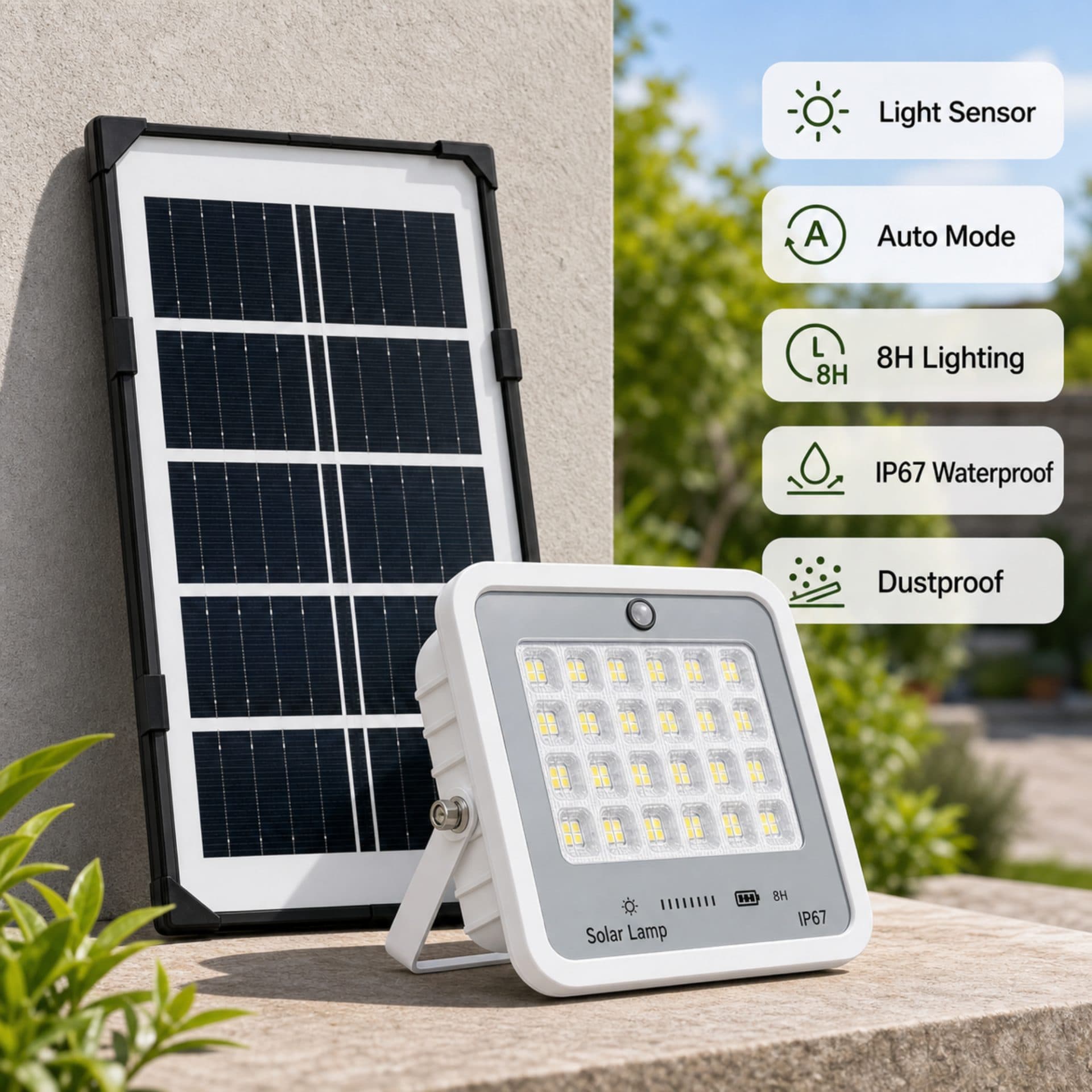Proiector LED Solar cu Panou, Flippy, 30W, IP67, Alb — imagine 3