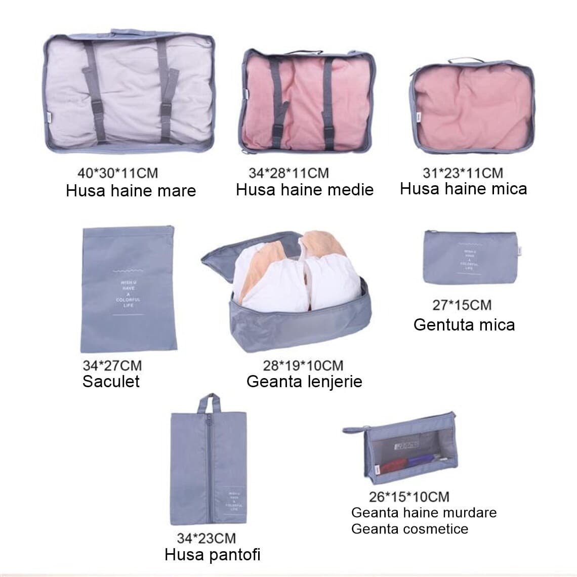 Set de huse organizare bagaj Flippy, set de 8, poliester, impermeabil, pentru calatorie — imagine 2