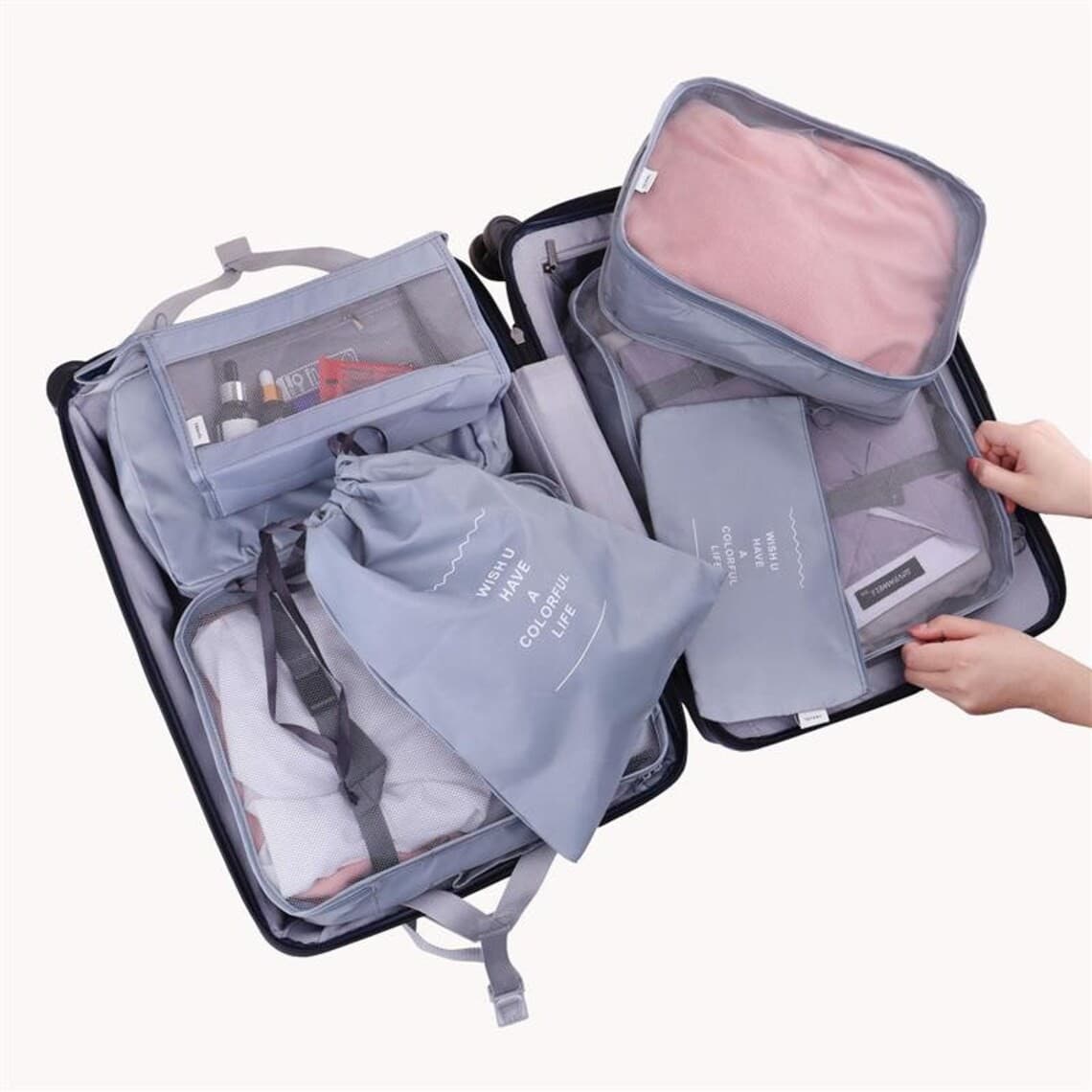 Set de huse organizare bagaj Flippy, set de 8, poliester, impermeabil, pentru calatorie — imagine 4