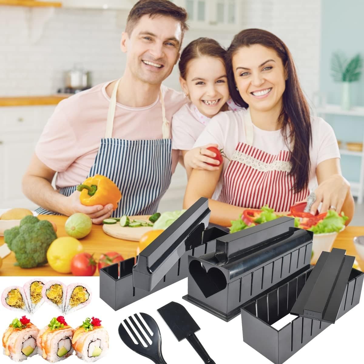 Set ustensile pentru facut sushi Flippy 10 piese forme clasice si inima — imagine 3