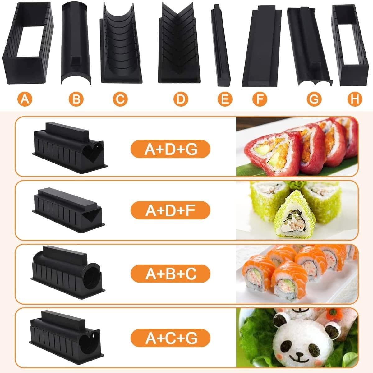Set ustensile pentru facut sushi Flippy 10 piese forme clasice si inima — imagine 4