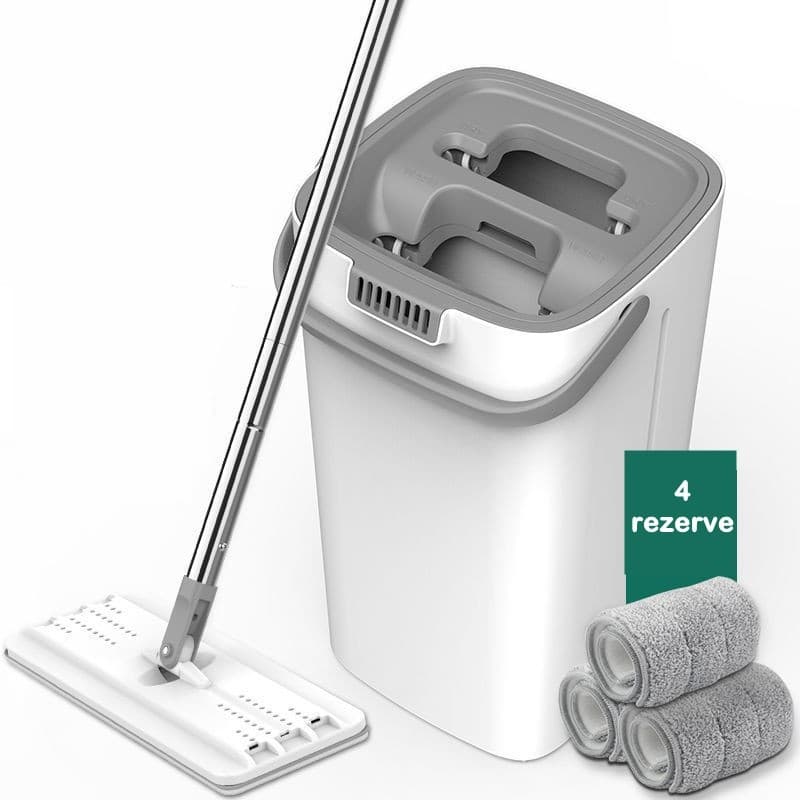 Set de curatenie Mop plat, galeata cu 2 cuve, 4 rezerve microfibra, Flippy Alb — imagine 6