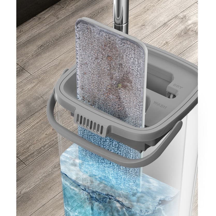 Set de curatenie Mop plat, galeata cu 2 cuve, 4 rezerve microfibra, Flippy Alb — imagine 8