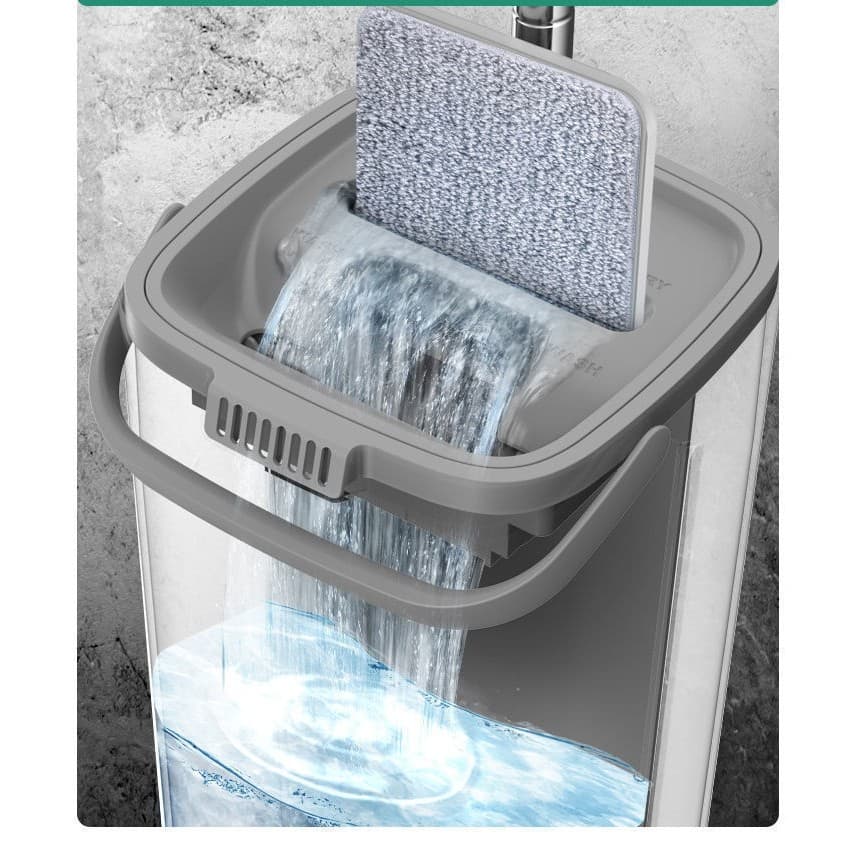 Set de curatenie Mop plat, galeata cu 2 cuve, 4 rezerve microfibra, Flippy Alb — imagine 9