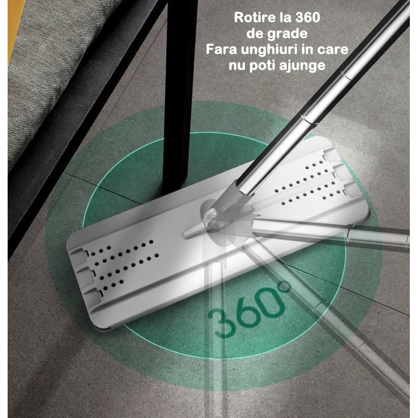 Set de curatenie Mop plat, galeata cu 2 cuve, 4 rezerve microfibra, Flippy Alb — imagine 10