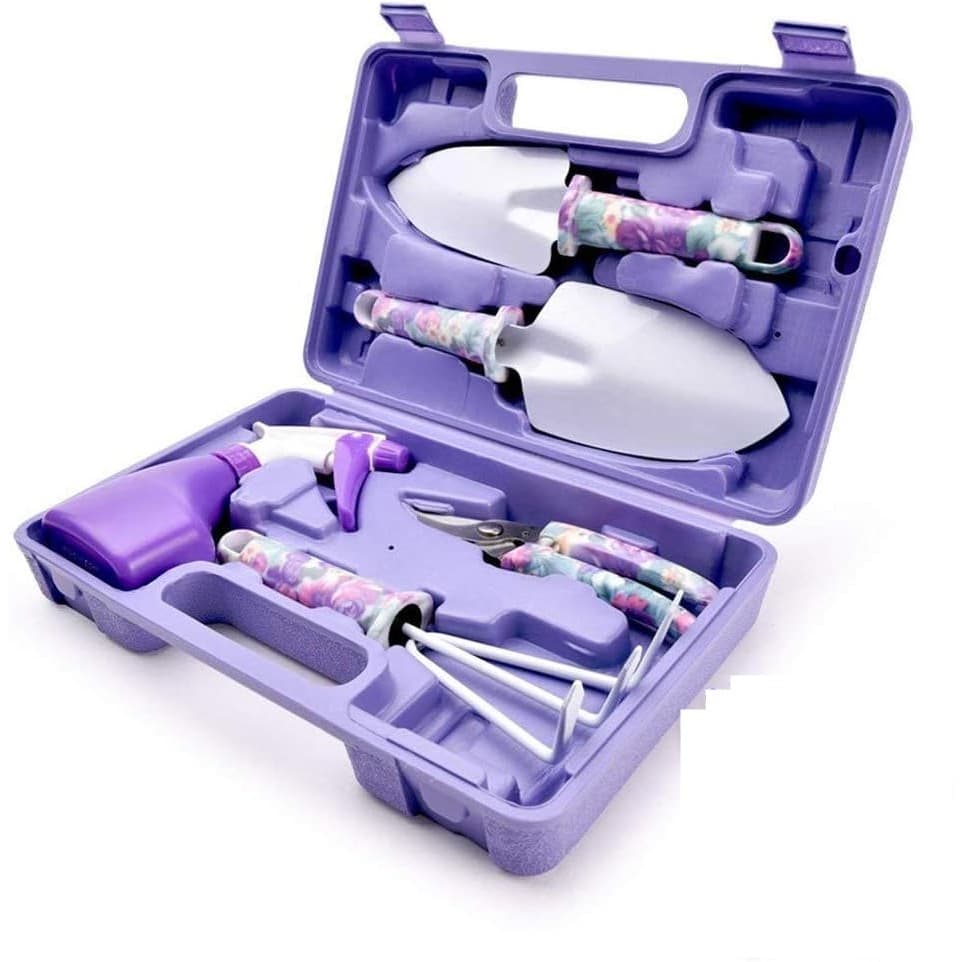 Set accesorii gradinarit Flippy cu geanta depozitare otel inoxidabil mov — imagine 1