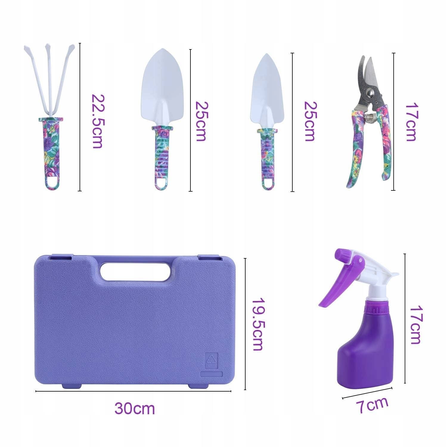Set accesorii gradinarit Flippy cu geanta depozitare otel inoxidabil mov — imagine 4