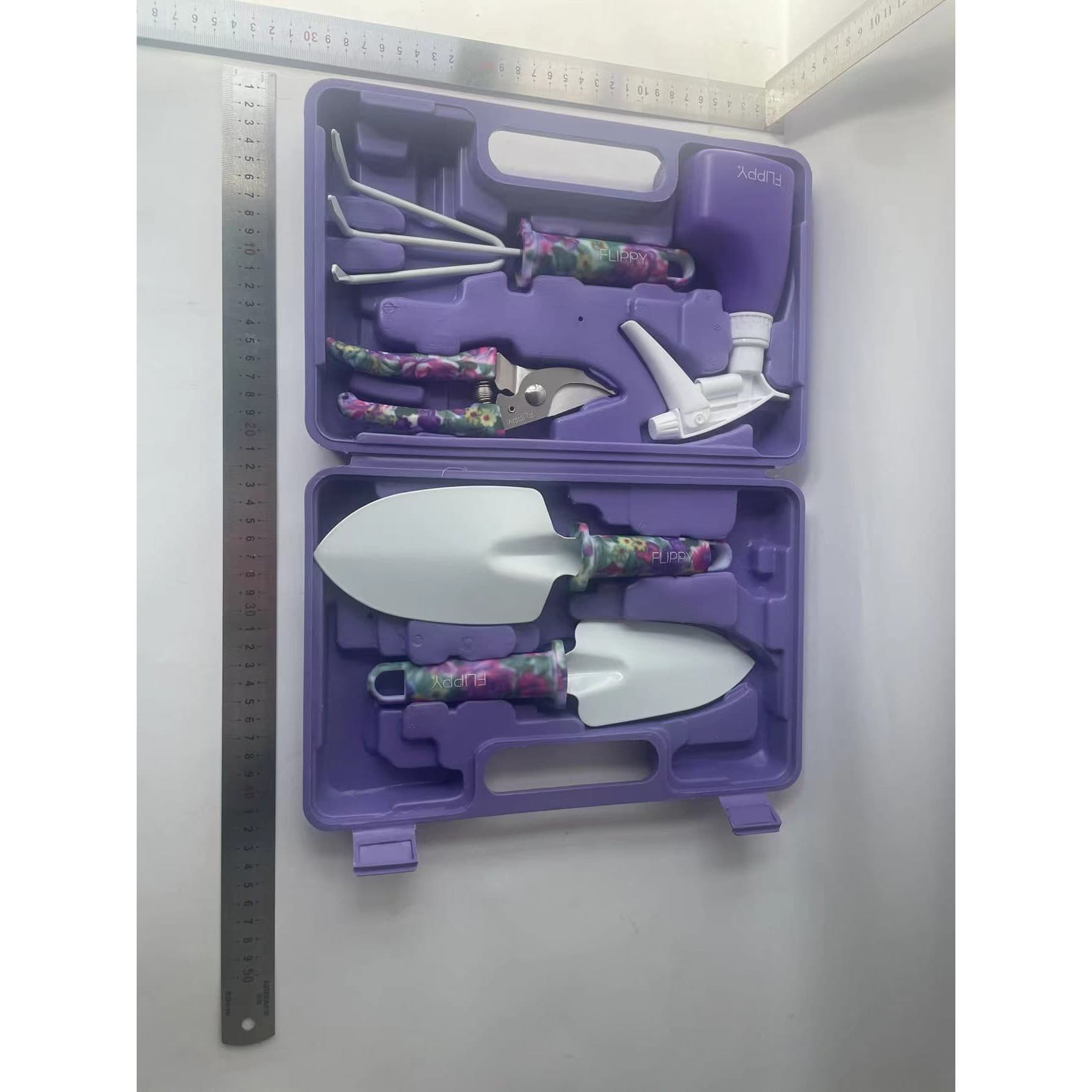 Set accesorii gradinarit Flippy cu geanta depozitare otel inoxidabil mov — imagine 7