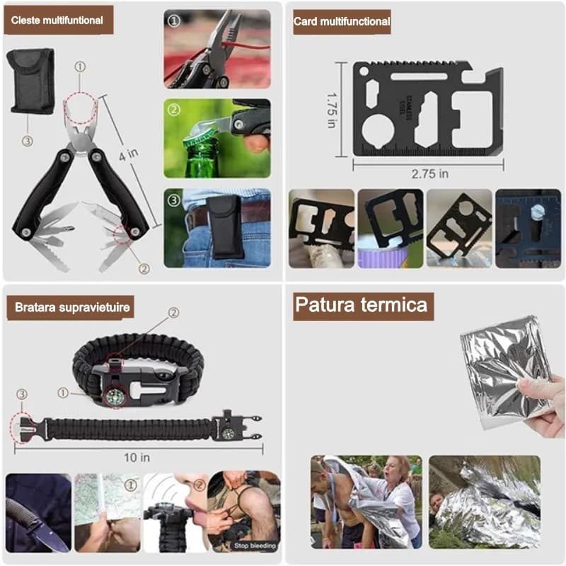 Kit supravietuire multifuncional Flippy 42 de Instrumenturi Profesionale Echipament de Prim Ajutor — imagine 2