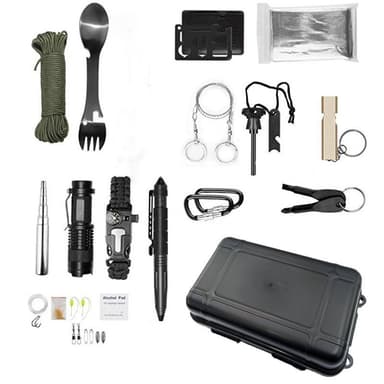 Kit supravietuire multifunctional Flippy Instrumentelor profesionale, Agatatoare ghiozdan, pentru Camping, Drumetii, Aventuri in aer liber, negru