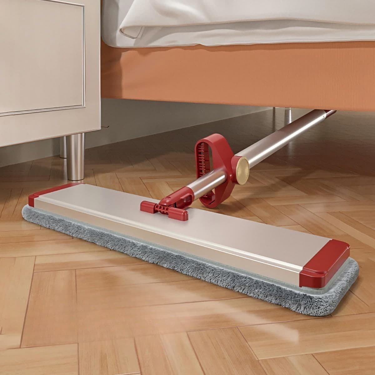 Mop plat cu laveta din microfibra, Flippy, cu 2 lavete, sistem de stoarcere, tija telescopica 130 cm, rotire 360 deg, Rosu — imagine 3
