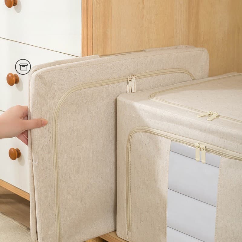 Cutie de depozitare pliabila Flippy cu fereastra si fermuar dublu, 66 L, Textil Premium, Bej — imagine 7
