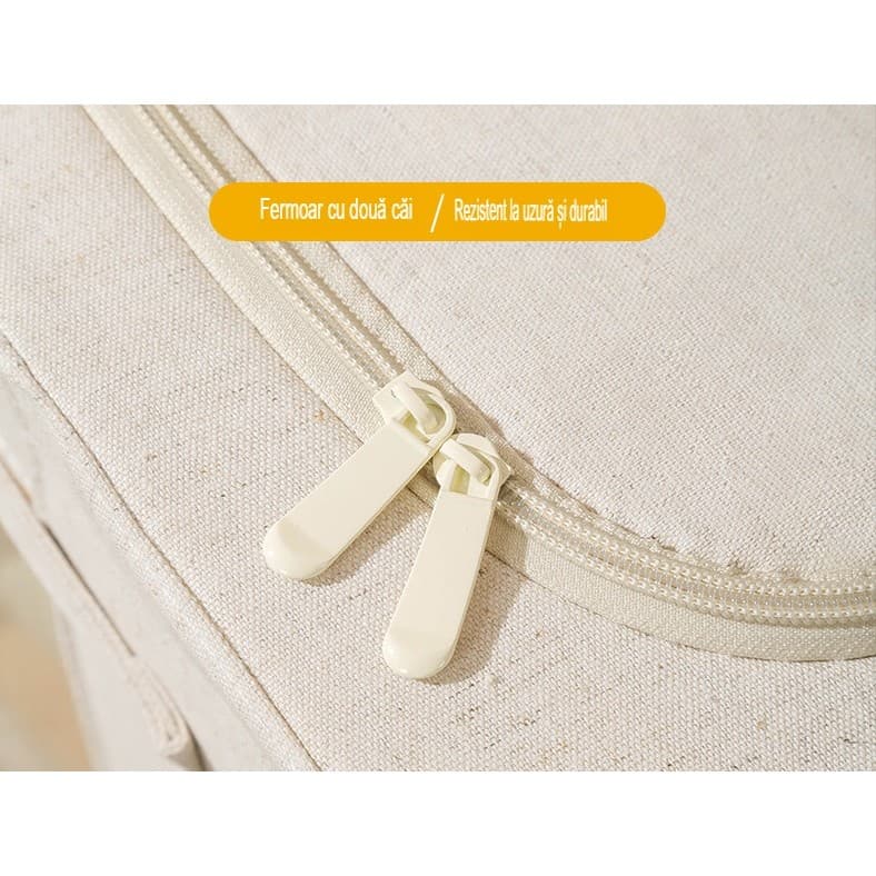 Cutie de depozitare pliabila Flippy cu fereastra si fermuar dublu, 66 L, Textil Premium, Bej — imagine 31