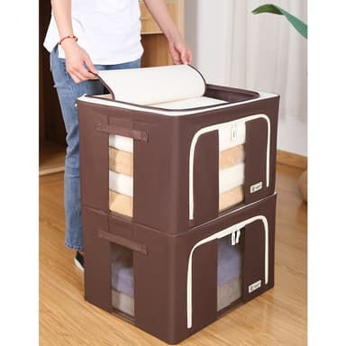 Cutie de depozitare pliabila Flippy cu fereastra si fermuar dublu, 66 L, Textil Premium, Maro