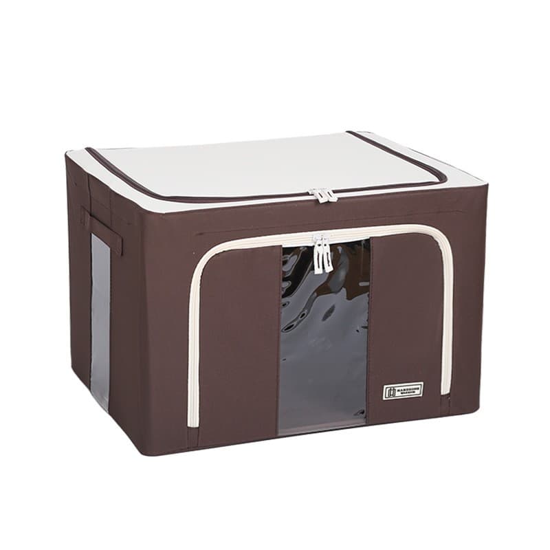 Cutie de depozitare pliabila Flippy cu fereastra si fermuar dublu, 66 L, Textil Premium, Maro — imagine 9