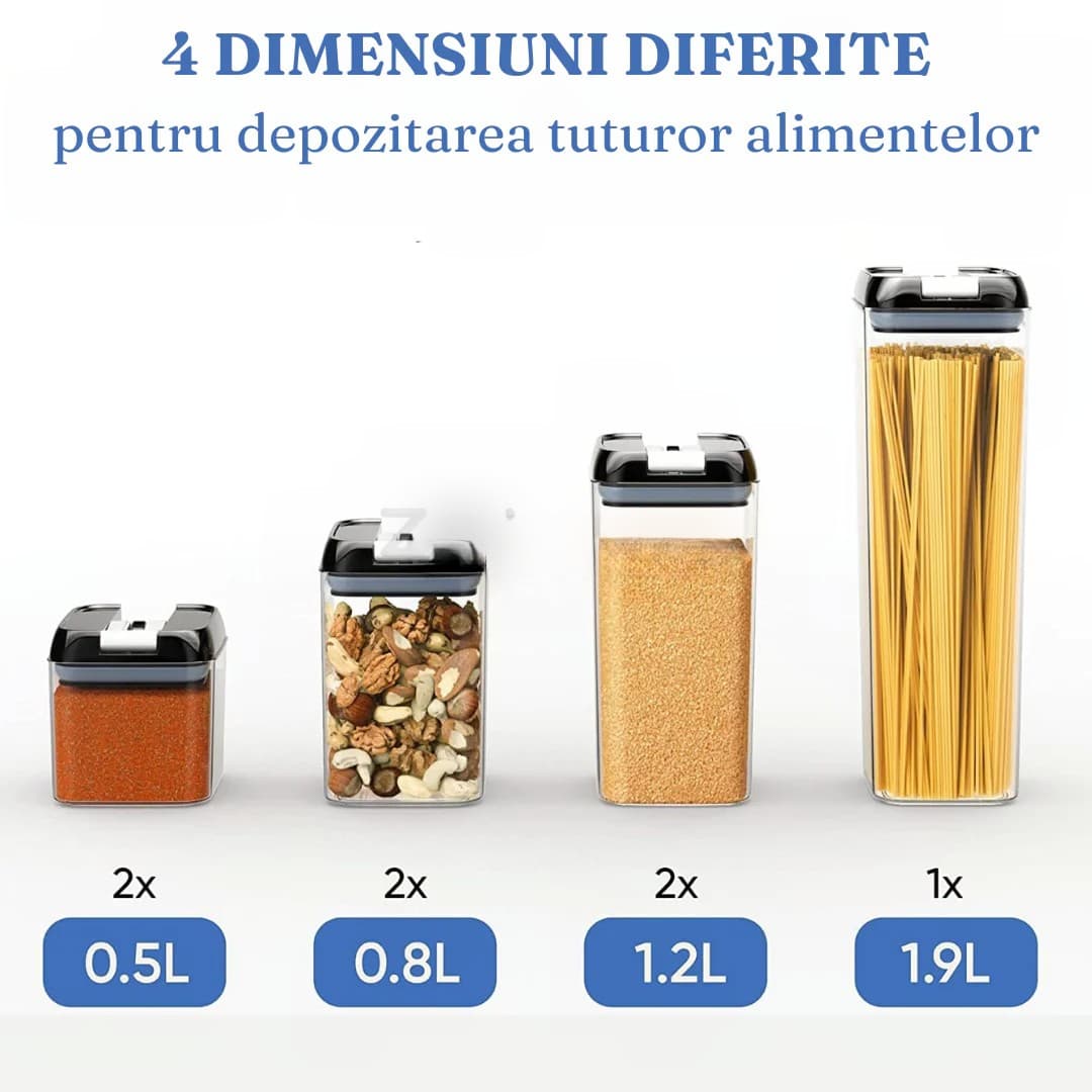 Set de 7 Recipiente de Organizare Alimente Flippy, Inchidere Etansa, Plastic Transparent — imagine 2