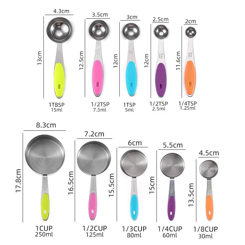 Set de piese de masurare Flippy 5 linguri gradate + 5 ceasti gradate Inox + Silicon — imagine 8