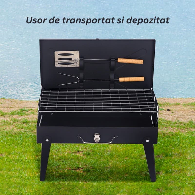 Gratar Portabil Flippy Pliabil Tip Servietă Metal Negru — imagine 6