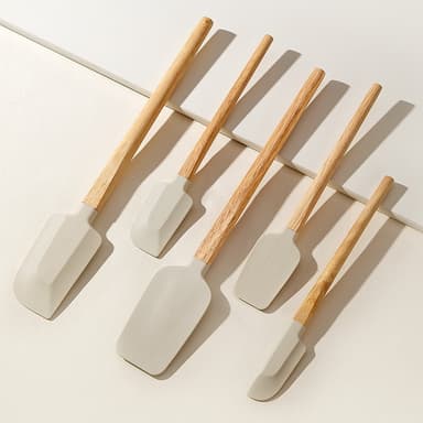 Set Ustensile Bucatarie Flippy Silicon si Lemn Spatule Termorezistente Antiaderente