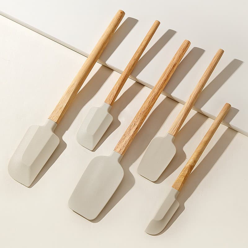 Set Ustensile Bucatarie Flippy Silicon si Lemn Spatule Termorezistente Antiaderente — imagine 1