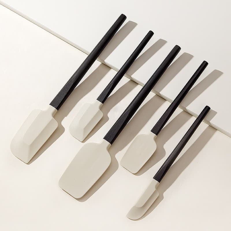 Set Ustensile Bucatarie Flippy Silicon si Lemn Spatule Termorezistente Antiaderente — imagine 1