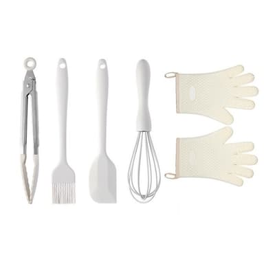Set Ustensile Bucatarie Flippy Silicon Inox Termorezistente Alb Ivory