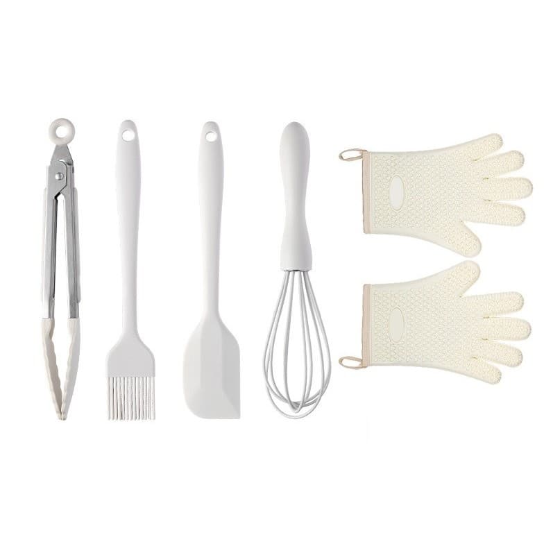 Set Ustensile Bucatarie Flippy Silicon Inox Termorezistente Alb Ivory — imagine 1