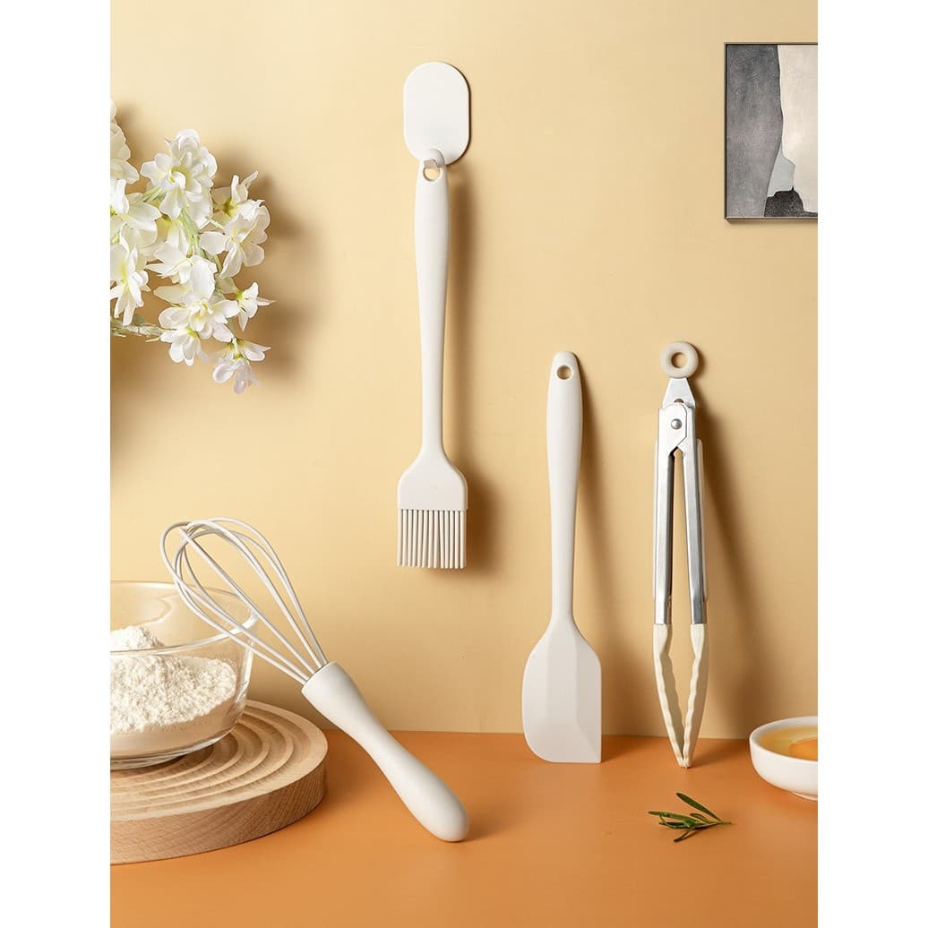 Set Ustensile Bucatarie Flippy Silicon Inox Termorezistente Alb Ivory — imagine 2