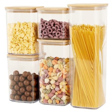 Set de cutii de depozitare alimente Flippy cu capac din bambus