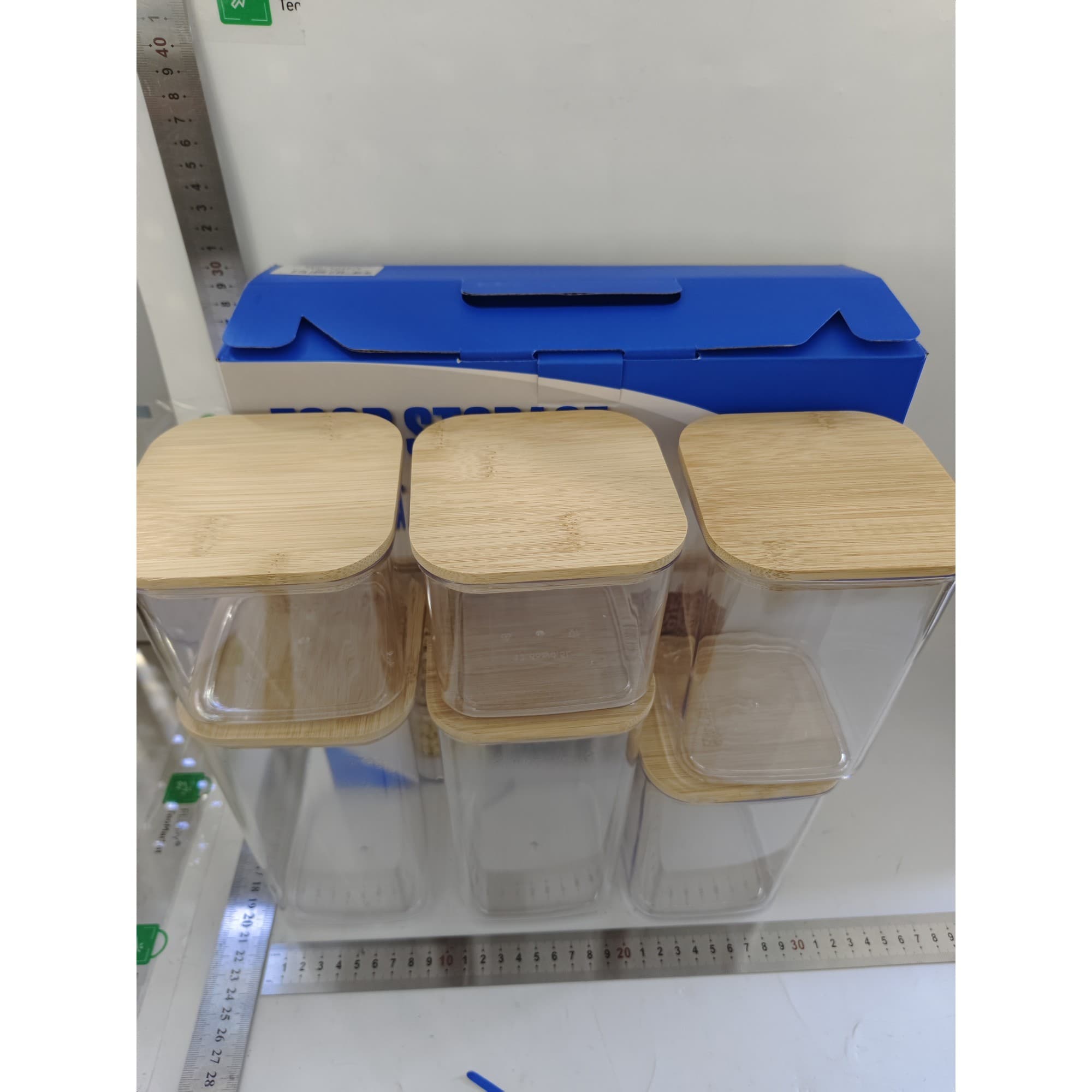 Cutii de depozitare alimente set, Flippy, Set de 6 containere pentru cereale din plastic cu capac din bambus — imagine 6