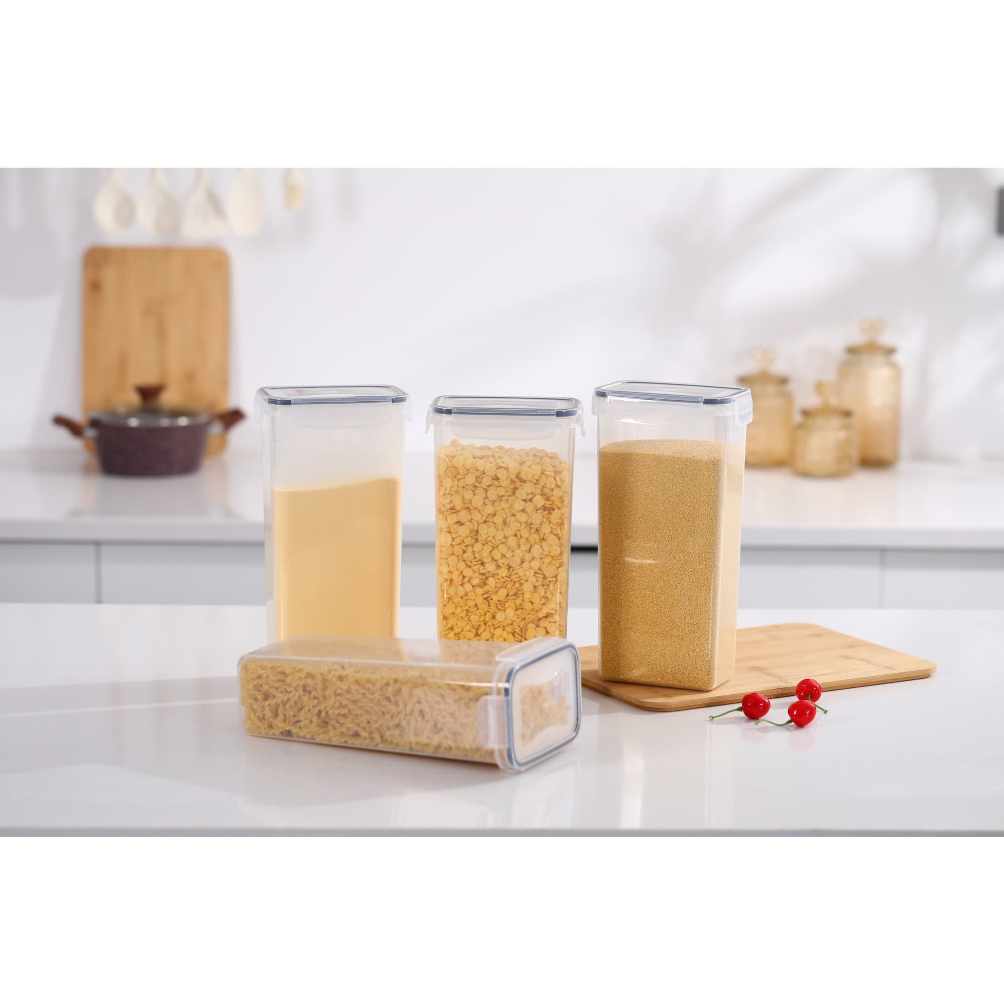Set Recipiente Plastic Flippy pentru Alimente Obiecte Inchidere Ermetica 4 x 2.8l Transparent — imagine 3