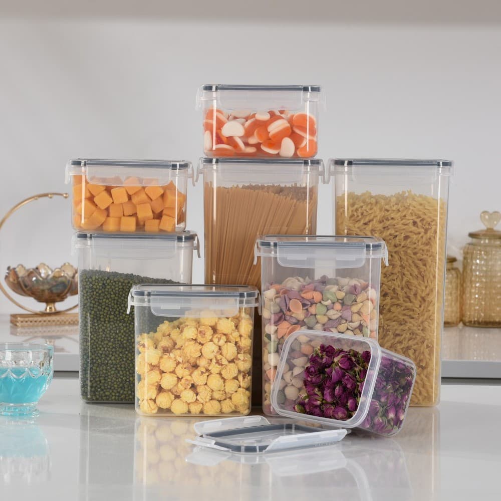 Cutii de depozitare alimente Flippy Set din 8 Cutii pentru Condimente, Cereale, Plastic PP, Transparente — imagine 6